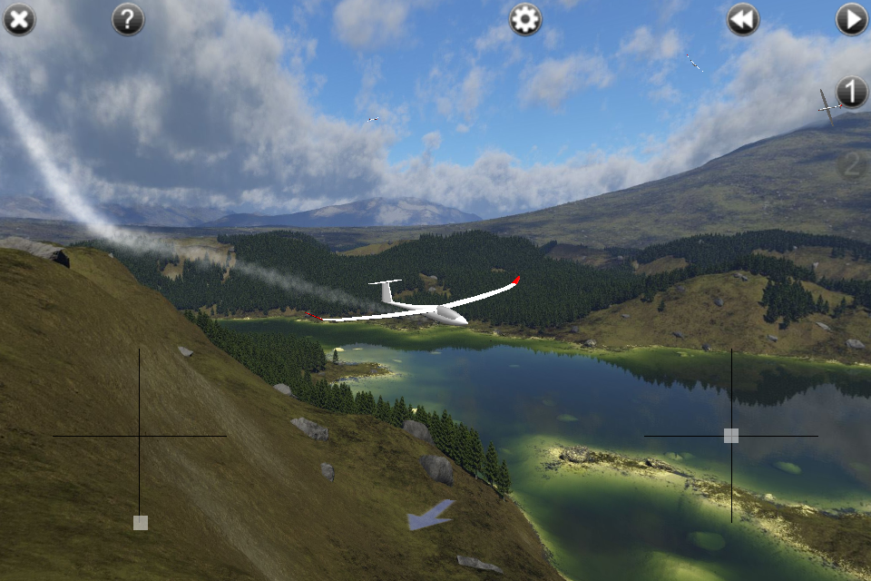 PicaSim showing a sailplane over a mountain lake